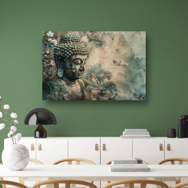 Serene Boeddha met bloesems in sepia tonen canvas