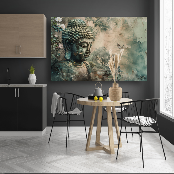 Serene Boeddha met bloesems in sepia tonen poster