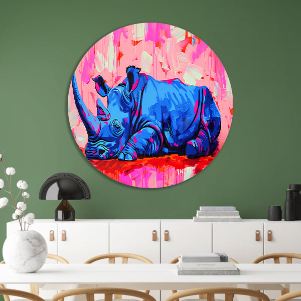 Abstract en kleurrijk schilderij van neushoorn forex muurcirkel