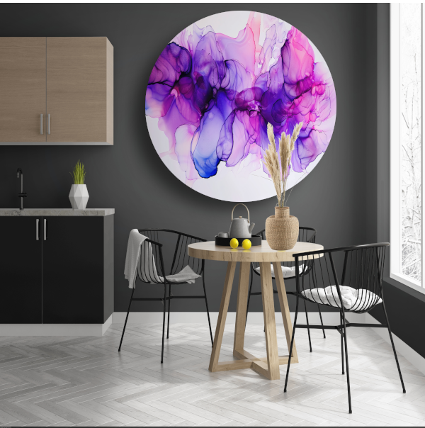 Abstracte Werveling van Paars en Blauw aluminium muurcirkel
