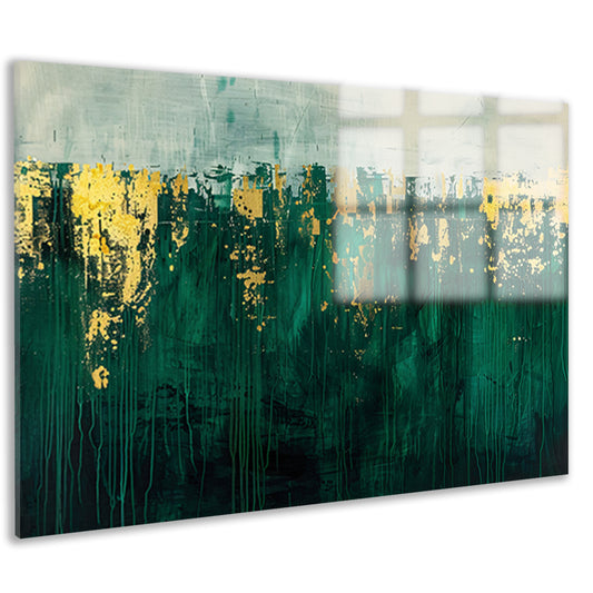 Abstract groen en goud kunst schilderij acrylglas