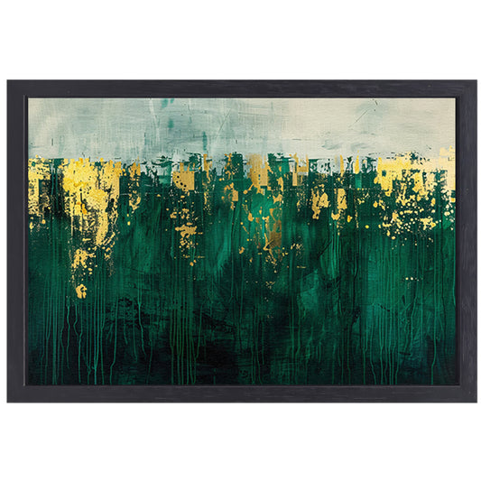 Abstract groen en goud kunst schilderij canvas met baklijst
