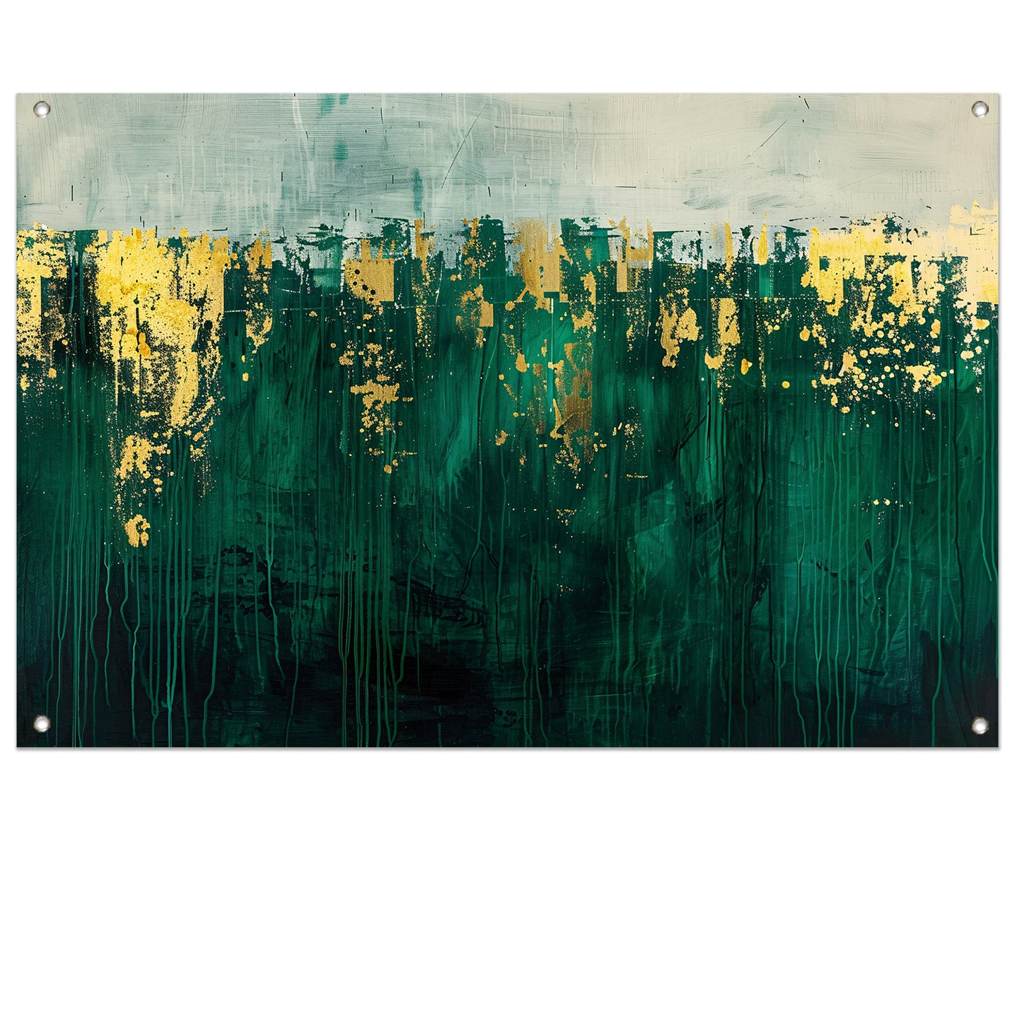 Abstract groen en goud kunst schilderij tuinposter
