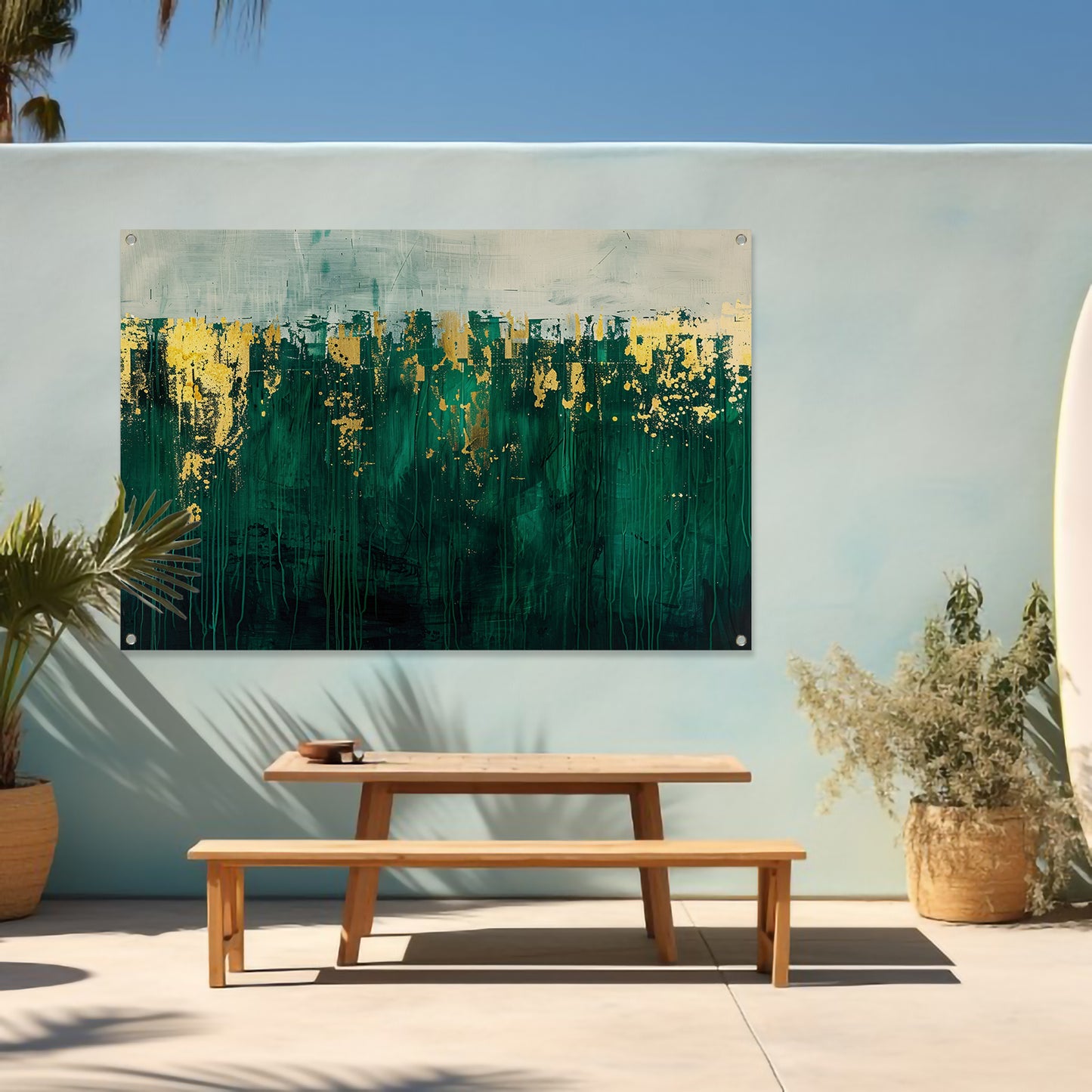 Abstract groen en goud kunst schilderij tuinposter