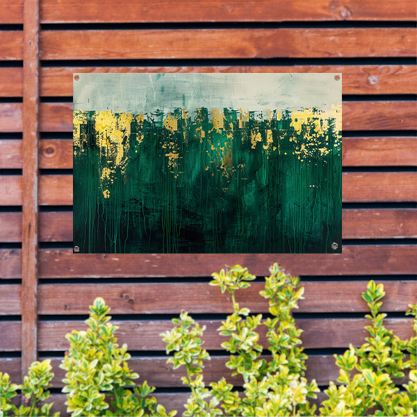 Abstract groen en goud kunst schilderij tuinposter