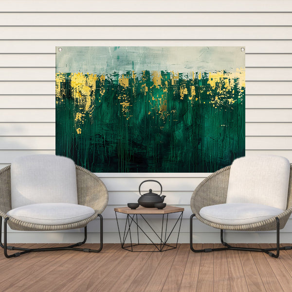 Abstract groen en goud kunst schilderij tuinposter