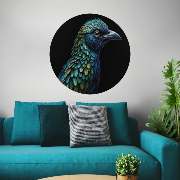 De Verborgen Dieptes van een Kleurrijke Vogel aluminium muurcirkel