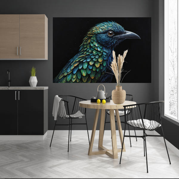 De Verborgen Dieptes van een Kleurrijke Vogel canvas met baklijst