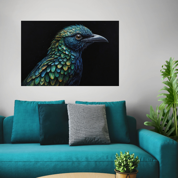 De Verborgen Dieptes van een Kleurrijke Vogel canvas met baklijst