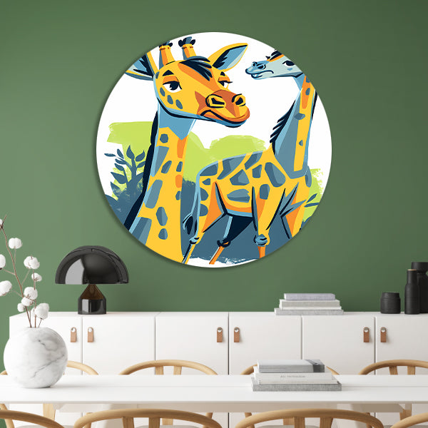Levendige illustratie van twee giraffen aluminium muurcirkel