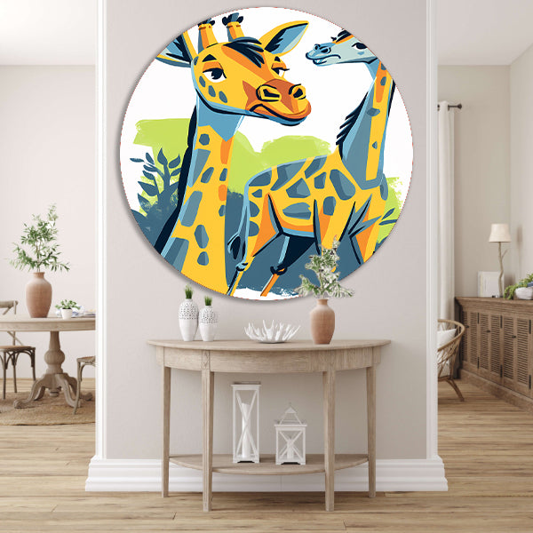 Levendige illustratie van twee giraffen aluminium muurcirkel