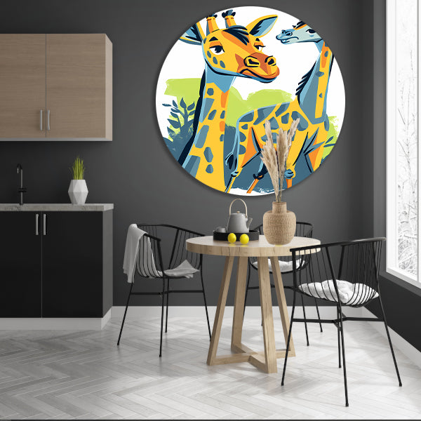 Levendige illustratie van twee giraffen aluminium muurcirkel