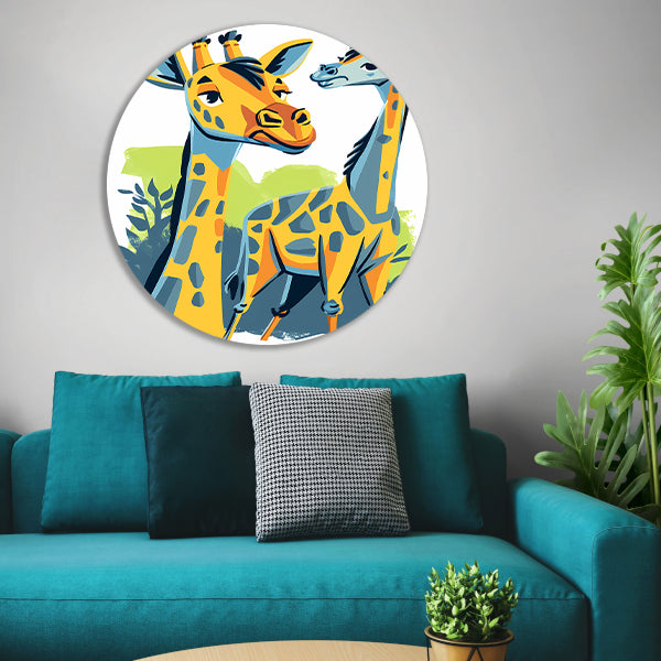 Levendige illustratie van twee giraffen aluminium muurcirkel
