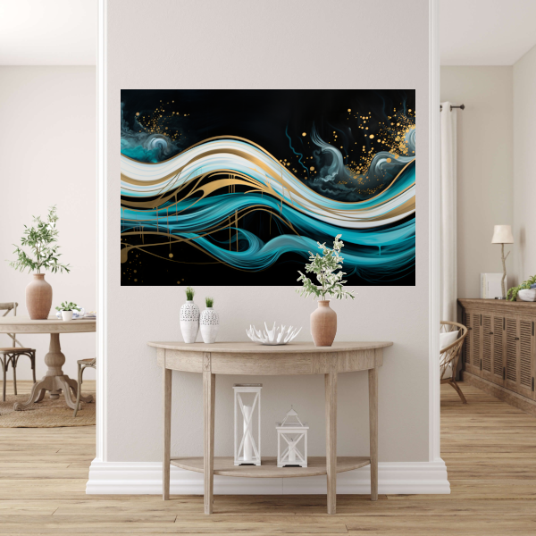 Abstracte Golven met Gouden Touch canvas