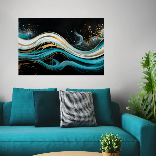 Abstracte Golven met Gouden Touch canvas