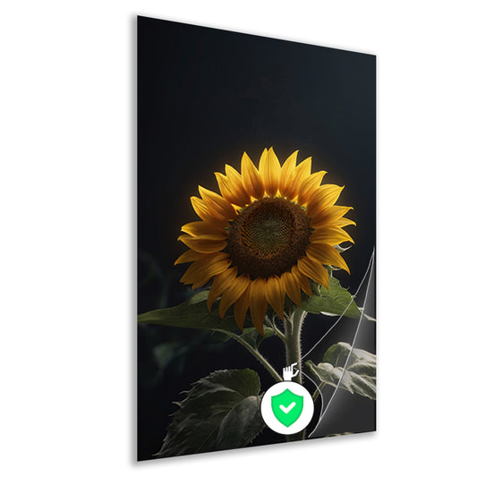 Solitaire zonnebloem in zachte verlichting poster
