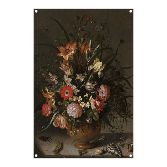 Boeket bloemen in een vaas, insecten en kleine wezens - Jacob Marrel tuinposter