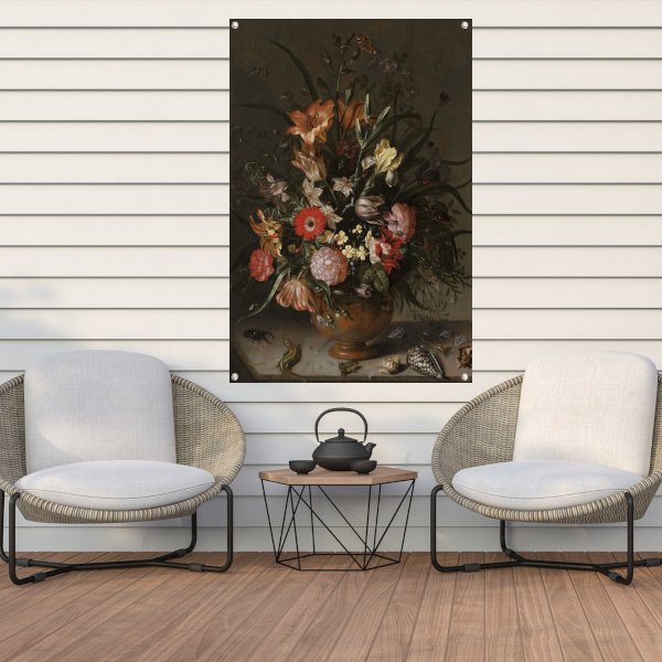 Boeket bloemen in een vaas, insecten en kleine wezens - Jacob Marrel tuinposter