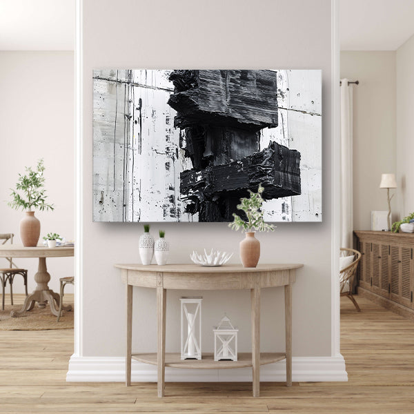 Abstract zwart-wit schilderij met texturen canvas
