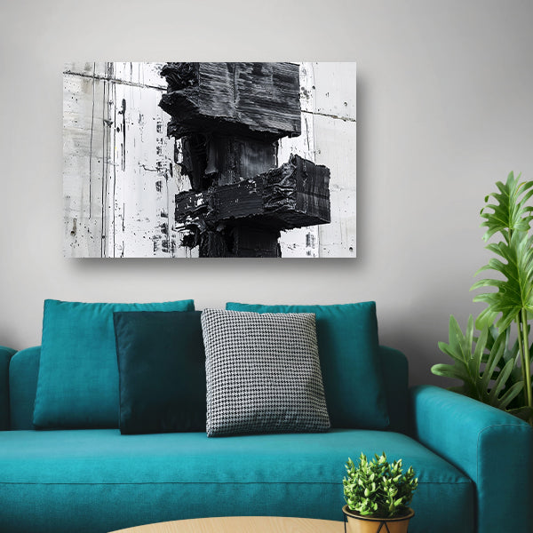 Abstract zwart-wit schilderij met texturen canvas