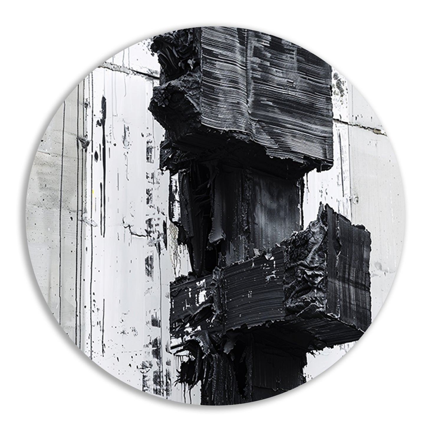 Abstract zwart-wit schilderij met texturen forex muurcirkel