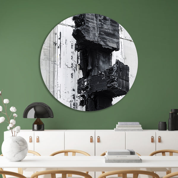 Abstract zwart-wit schilderij met texturen forex muurcirkel