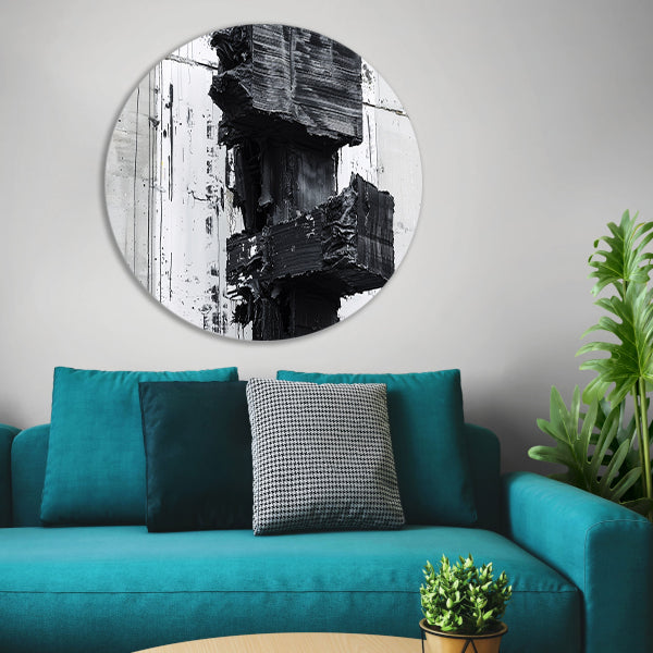 Abstract zwart-wit schilderij met texturen forex muurcirkel