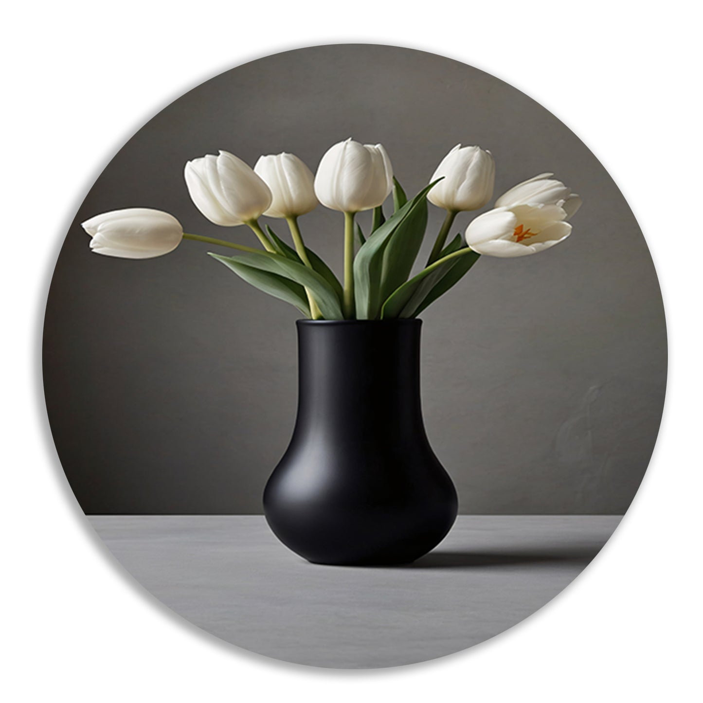 Minimalistische Witte Tulpen in Elegante Zwarte Vaas forex muurcirkel