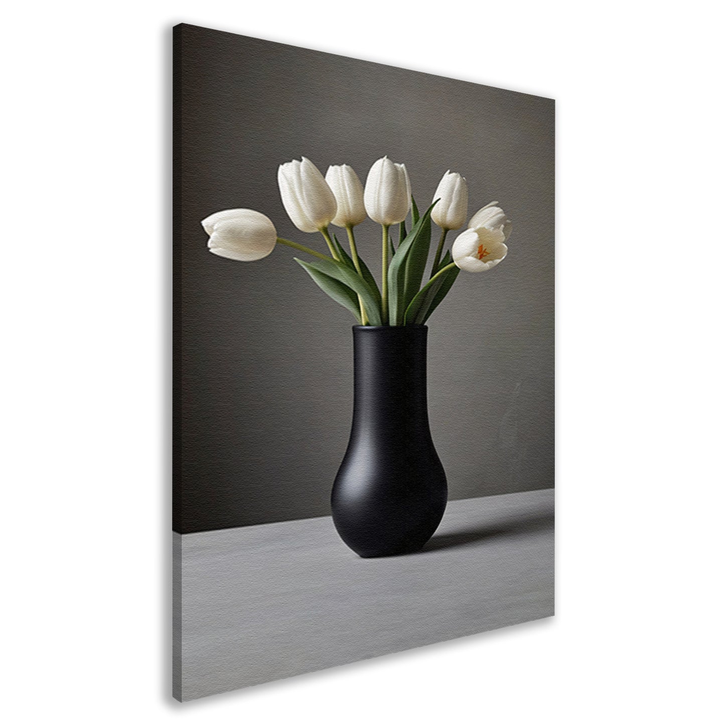 Minimalistische Witte Tulpen in Elegante Zwarte Vaas canvas