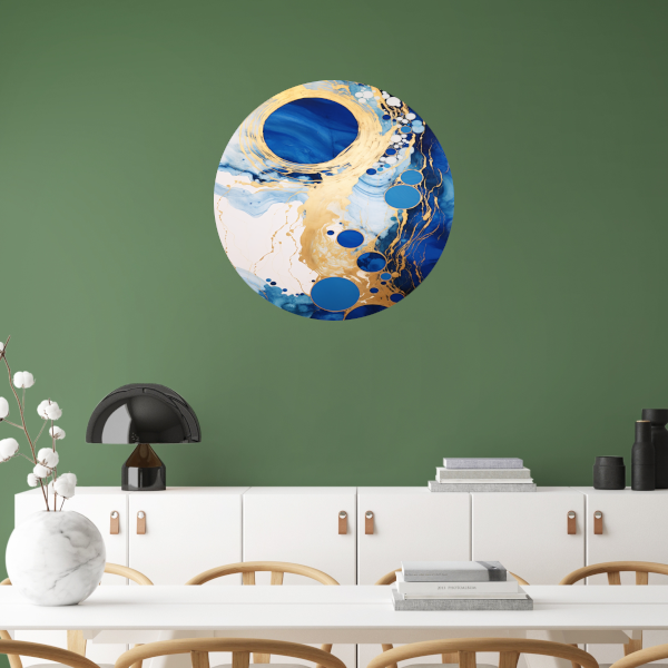 Dans van Blauw en Gouden Cirkels aluminium muurcirkel