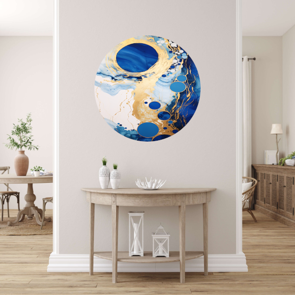 Dans van Blauw en Gouden Cirkels aluminium muurcirkel