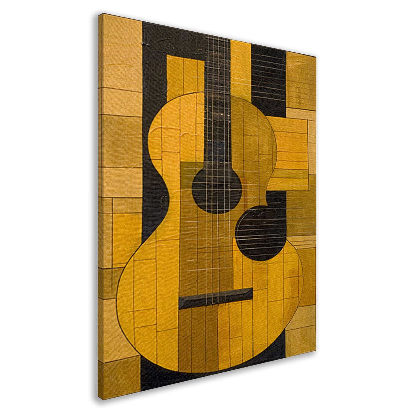 Abstract gele gitaar met zwarte lijnen canvas