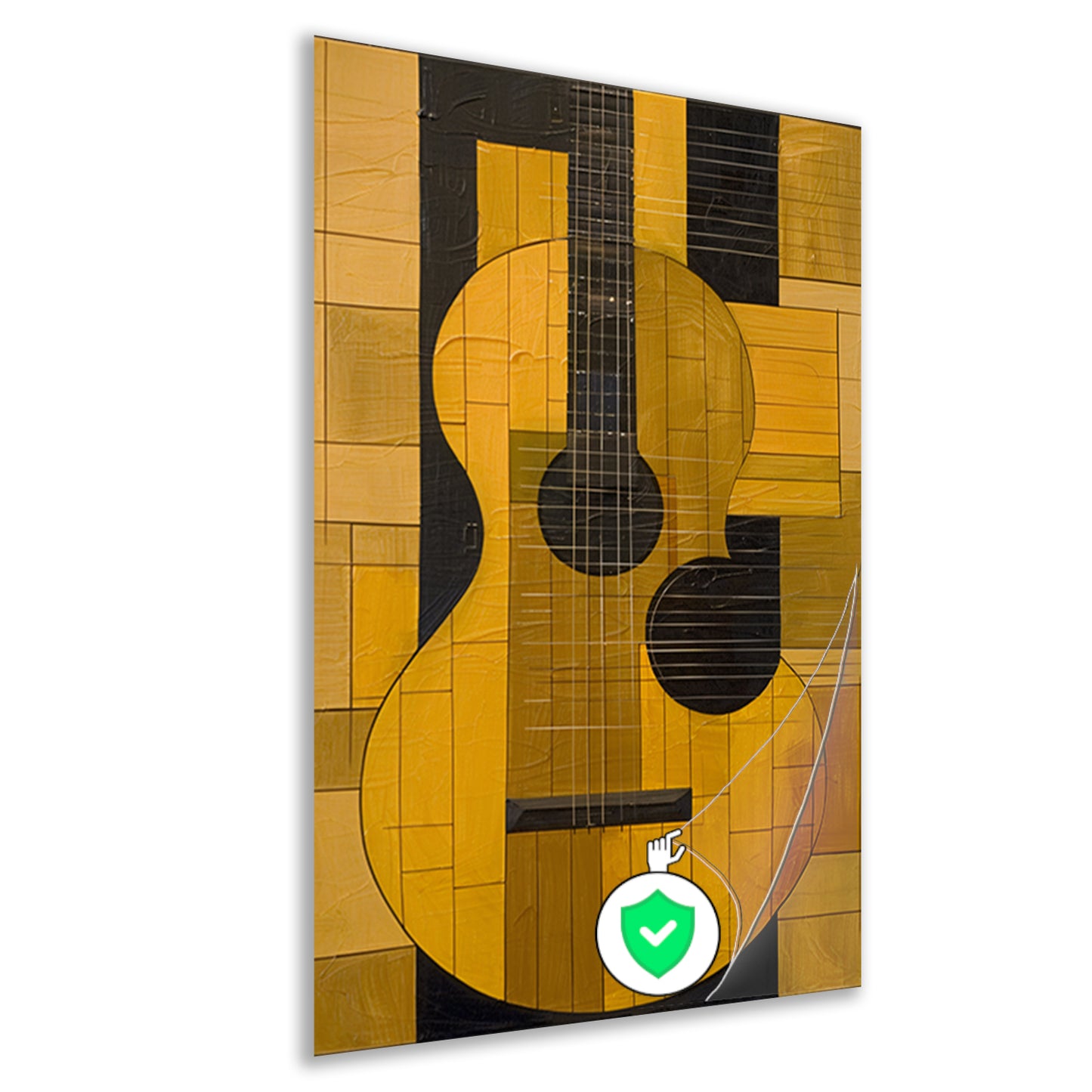 Abstract gele gitaar met zwarte lijnen poster