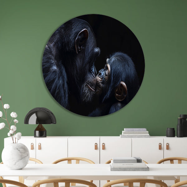 Ontroerend portret van chimpansees in zwart-wit forex muurcirkel