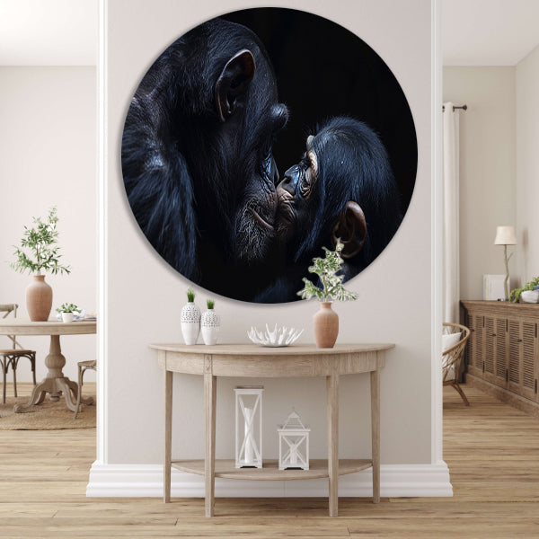 Ontroerend portret van chimpansees in zwart-wit forex muurcirkel