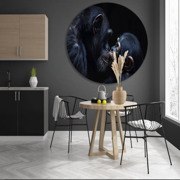 Ontroerend portret van chimpansees in zwart-wit forex muurcirkel