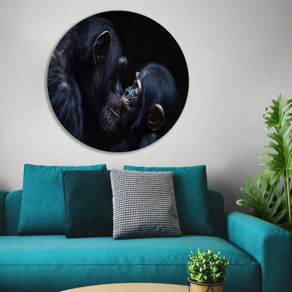 Ontroerend portret van chimpansees in zwart-wit forex muurcirkel