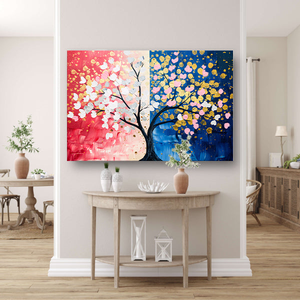 Kleurrijk abstract schilderij van een boom poster