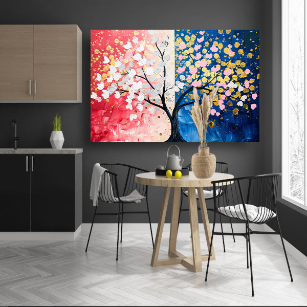 Kleurrijk abstract schilderij van een boom poster
