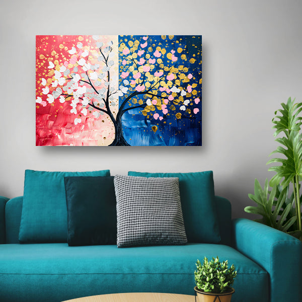 Kleurrijk abstract schilderij van een boom poster