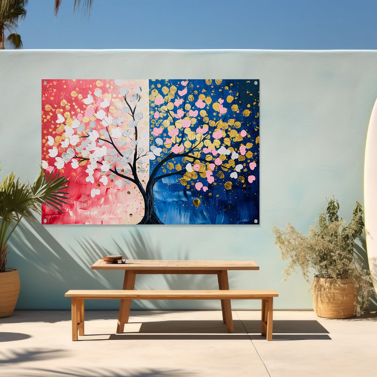 Kleurrijk abstract schilderij van een boom tuinposter