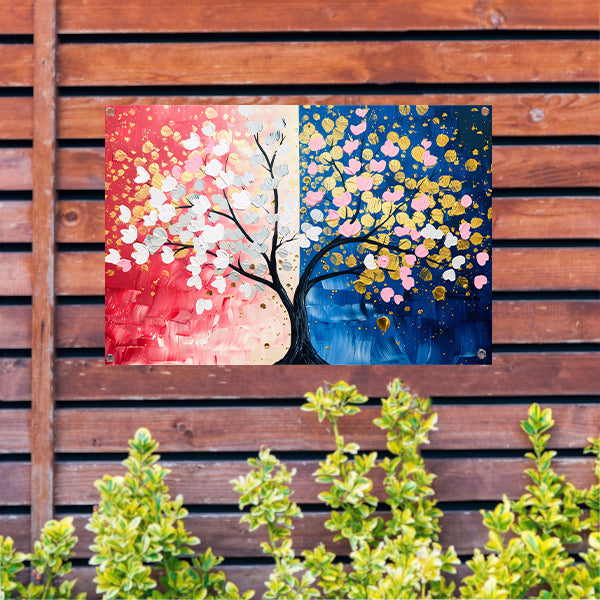 Kleurrijk abstract schilderij van een boom tuinposter
