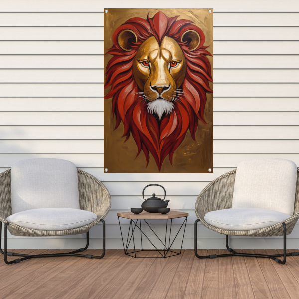 Gouden Leeuw met Rode Manen Schilderij tuinposter
