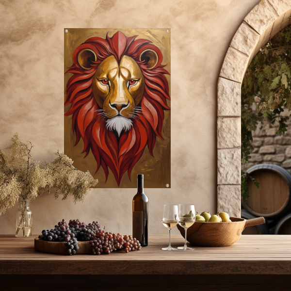 Gouden Leeuw met Rode Manen Schilderij tuinposter