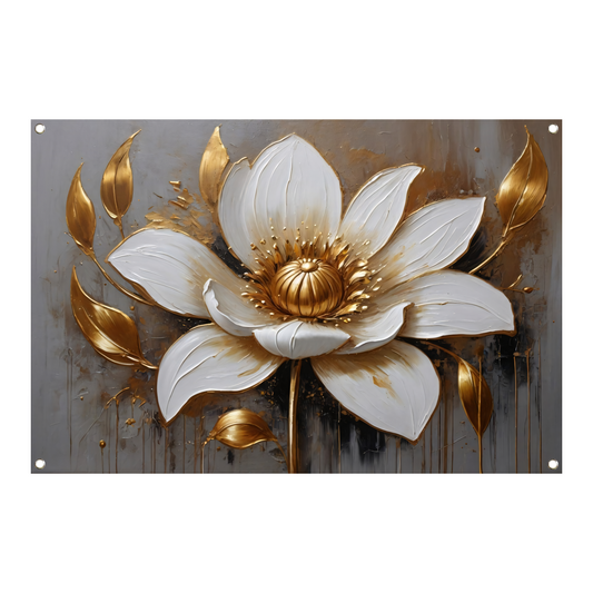 Elegante Witte Bloem met Gouden Accenten tuinposter