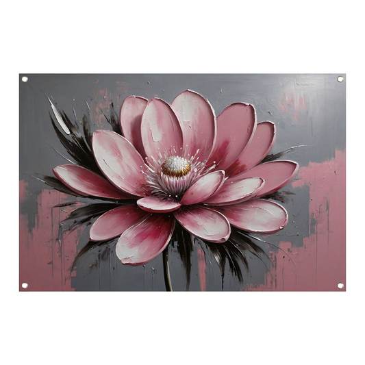 Moderne Roze Bloem met Zilveren Highlights tuinposter