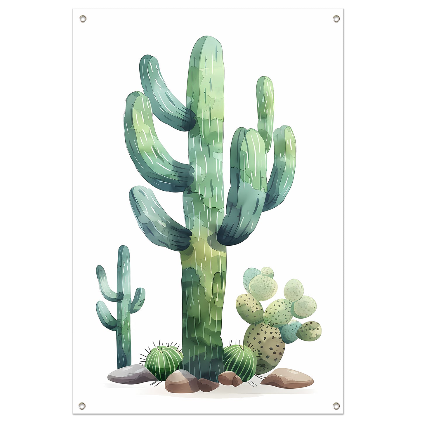 Aquarel schilderij van cactussen in de woestijn tuinposter