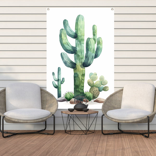 Aquarel schilderij van cactussen in de woestijn tuinposter