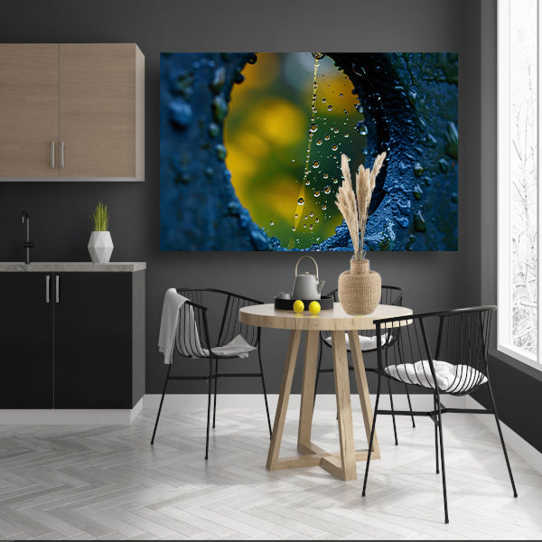 Spinnenweb met dauwdruppels in de ochtendzon acrylglas