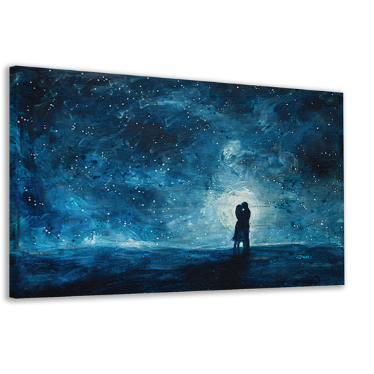Romantisch paar onder sterrenhemel schilderij canvas